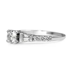 Platinum Diamond Solitaire Ring with Baguette Diamonds