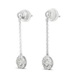 Platinum Drop Diamond Halo Earrings