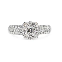 Platinum Emerald and Brilliant Cut Pavé Diamond Ring