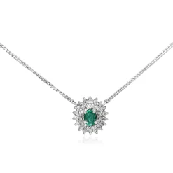 Platinum Emerald and Diamond Double Halo Necklace