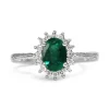 Platinum Emerald and Diamond Halo Ring
