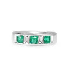 Platinum Emerald and Diamond 5 Stone Ring