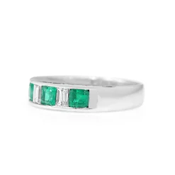 Platinum Emerald and Diamond 5 Stone Ring