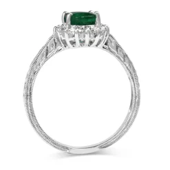 Platinum Emerald and Diamond Halo Ring