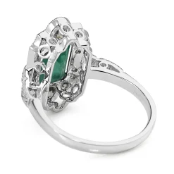 Platinum Emerald and Diamond Deco Style Ring
