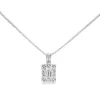 Platinum Emerald and Round Cut Diamond Halo Necklace
