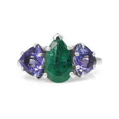 Platinum Emerald and Tanzanite 3 Stone Ring