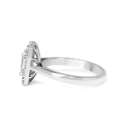 Platinum Emerald, Baguette and Brilliant Cut Diamond Deco Style Halo Ring