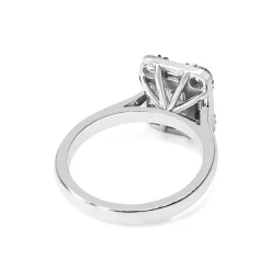 Platinum Emerald, Baguette and Brilliant Cut Diamond Deco Style Halo Ring