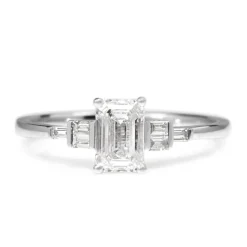 Platinum Emerald Cut Deco Style Diamond Ring