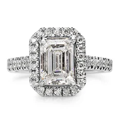Platinum Emerald Cut Diamond Halo Ring