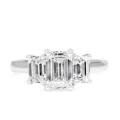 Platinum Emerald Cut Diamond 3 Stone Ring