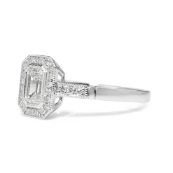 Platinum Emerald Cut Diamond Halo Ring