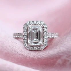 Platinum Emerald Cut Diamond Halo Ring