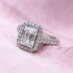 Platinum Emerald Cut Diamond Halo Ring