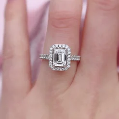 Platinum Emerald Cut Diamond Halo Ring