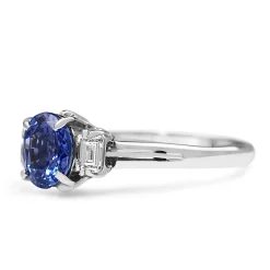 Platinum Estate Sapphire and Baguette Diamond Ring