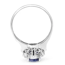 Platinum Estate Sapphire and Baguette Diamond Ring
