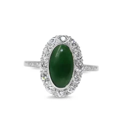 Platinum Jade and Diamond Halo Ring