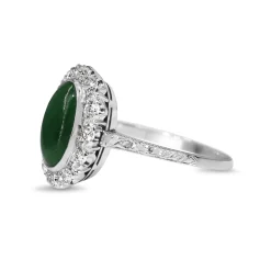 Platinum Jade and Diamond Halo Ring