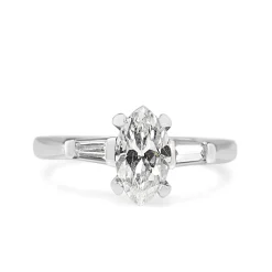 Platinum Marquise and Baguette Diamond Ring