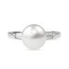 Platinum 8mm Cultured Pearl and Baguette Diamond Ring