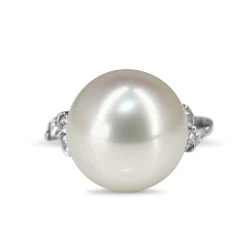 Platinum 13.5mm South Sea Pearl and Diamond Ring