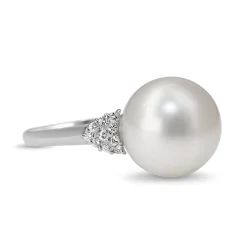 Platinum 14mm South Sea Pearl and Diamond Ring