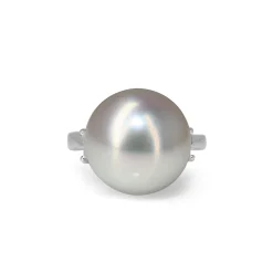 Platinum 12.7mm South Sea Pearl and Baguette Diamond Ring