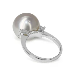 Platinum 12.7mm South Sea Pearl and Baguette Diamond Ring