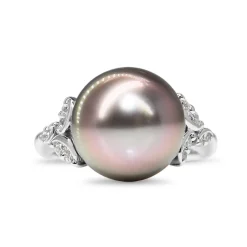 Platinum 11.6mm Tahitian Pearl and Diamond Ring