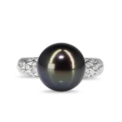 Platinum 10.3mm Tahitian Pearl and Diamond Ring