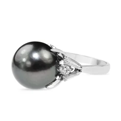 Platinum 13mm Tahitian Pearl and Diamond Cocktail Ring
