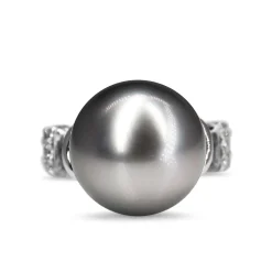 Platinum 14mm Tahitian Pearl and Diamond Ring