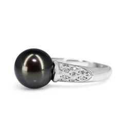 Platinum 10.3mm Tahitian Pearl and Diamond Ring