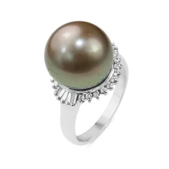 Platinum 14mm Tahitian Pearl and Diamond Ring