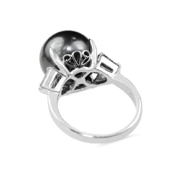 Platinum 13mm Tahitian Pearl and Diamond Cocktail Ring