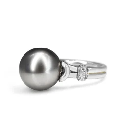 Platinum 14mm Tahitian Pearl and Diamond Ring