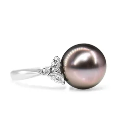 Platinum 11.6mm Tahitian Pearl and Diamond Ring