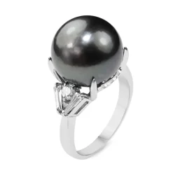 Platinum 13mm Tahitian Pearl and Diamond Cocktail Ring