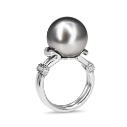Platinum 14mm Tahitian Pearl and Diamond Ring