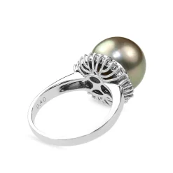 Platinum 14mm Tahitian Pearl and Diamond Ring