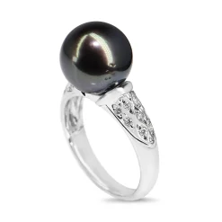 Platinum 10.3mm Tahitian Pearl and Diamond Ring