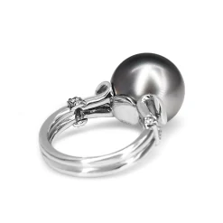 Platinum 14mm Tahitian Pearl and Diamond Ring
