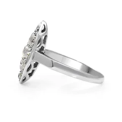 Platinum Old Cut Art Deco Diamond Marquise Shaped Ring