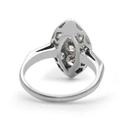 Platinum Old Cut Art Deco Diamond Marquise Shaped Ring