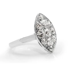Platinum Old Cut Art Deco Diamond Marquise Shaped Ring