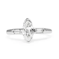 Platinum Old Cut Marquise Diamond Ring