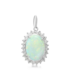 Platinum Opal and Diamond Vintage Halo Pendant