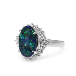 Platinum Opal and Diamond Vintage Ballerina Style Ring